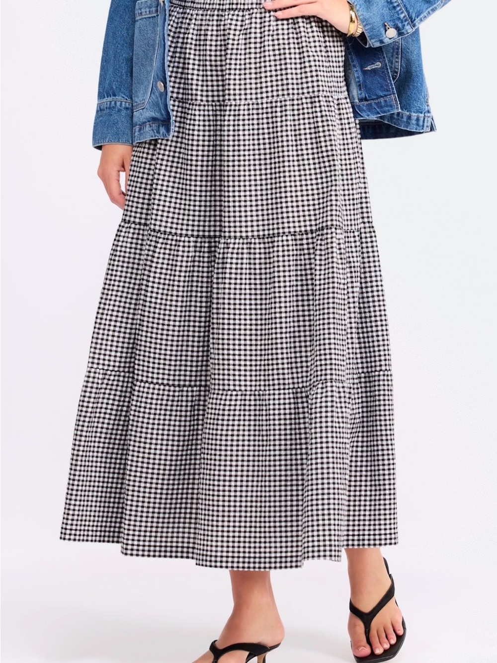 nine britton Black and White Gingham Tiered Maxi Skirt